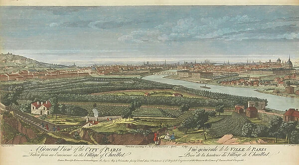 A General View of the City of Paris taken from an Eminence in the Village of Chaillot, 1749 (hand-coloured engraving on laid paper))