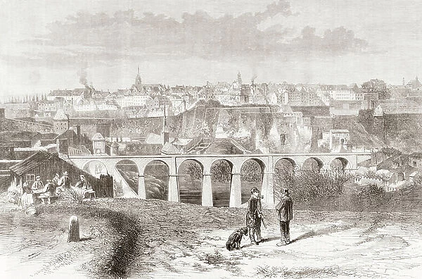 A general view of Luxembourg in the 19th century showing the Passerelle, from L'Univers Illustre pub. 1867