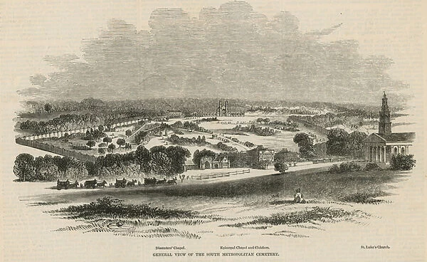 General view of the South Metropolitan Cemetery (engraving)