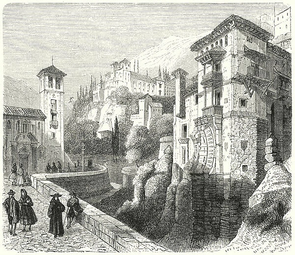 Generalife, summer palace of the Nasrid rulers of the Emirate of Granada, Spain (engraving)