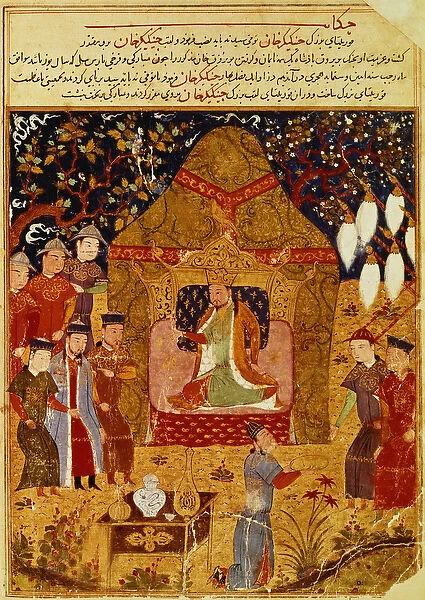 Genghis Khan in his tent by Rashid al-Din (1247-1318)