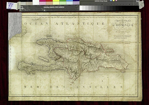 Geography Atlas: representation of the island of Hispaniola (which includes Santo Domingo and Haiti) in the Caribbean archipelago. Map by the Knight Lapie, 1819. Biblioteca Jose Marti, Havana, Cuba