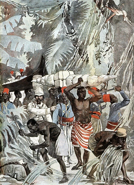 Geography. Congo. Colonel Jean-Baptiste Marchand, 1863-1934 French explorer, in virgin forest during the Congo-Nile expedition in Africa, 1898, illustration in: Le Petit Journal, c.1898, France. (print)