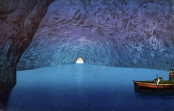 Geography. Italy. Capri, the Blue Grotto (Grotta Azzurra). Postcard, Italy, c.1910