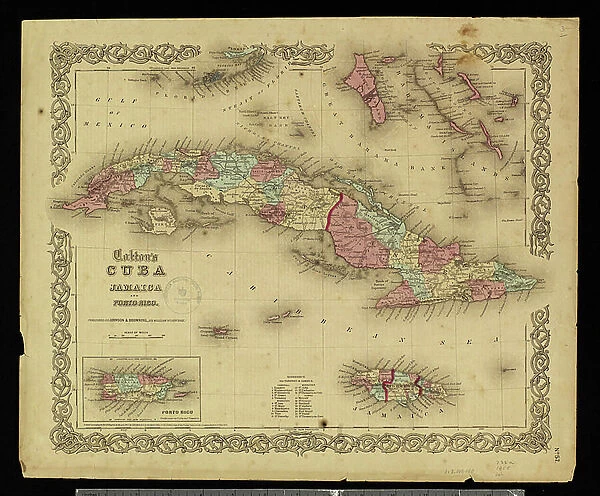 Geography: map of the Greater Antilles (Cuba, Jamaica, Puerto Rico and the Bahamas) from an Atlas, 1855, Bibliotheque Jose Marti, Havana, Cuba