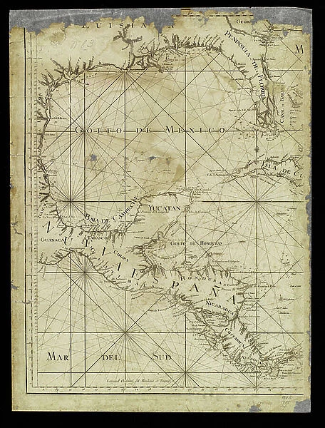 Geography: map for navigators representing the Gulf of Mexico, Mexico, Yucatan, Honduras, Nicaragua and Costarica from an Atlas of 1755, Bibliotheque Jose Marti, Havana, Cuba