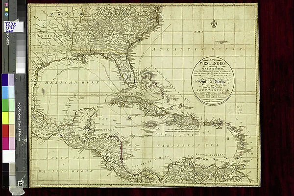 Geography: map showing the Gulf of Mexico, the Caribbean Islands, Central America (Mexico, Yucatan, Honduras, Nicaragua and Costa Rica) part of the United States, and South America from an Atlas of 1783, Bibliotheque Jose Marti, Havana, Cuba