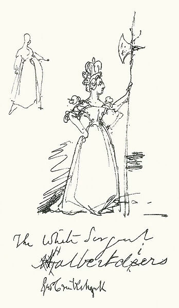 George Cruikshank, 1792 - 1878. British caricaturist and book illustrator. A sketch by Cruikshank of Queen Victoria as 'The White Sergeant Halbertdiers'. From The Strand Magazine published 1897