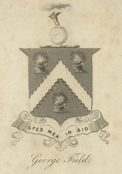 George Field, Armorial bookplate, from Chromatics, or, An essay on the analogy and harmony of colours, by George Field, 1817 (print)