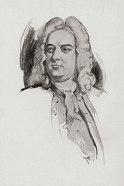 George Frideric (Frederick) Handel, 1685-1759. German born English composer of the late Baroque era. Portrait by Chase Emerson, American artist, 1874-1922