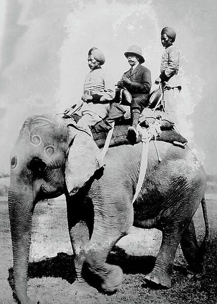 George V (1865-1936) King of Great Britain from 1936. riding on an elephant on a hunting trip in Nepal, December 1911, while in India to be installed as King-Emperor of India