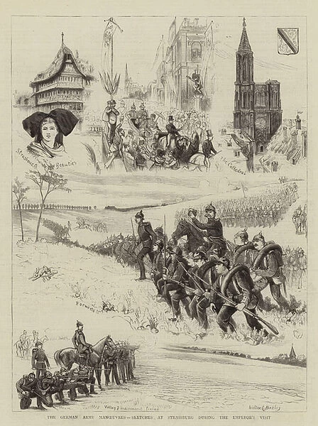 The German Army Manoeuvres, Sketches at Strassburg during the Emperors Visit (engraving)