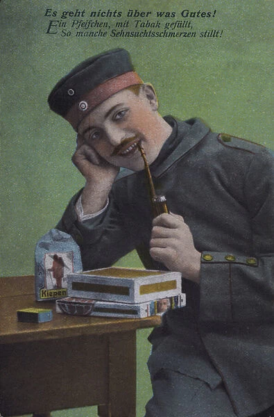German soldier smoking his pipe (coloured photo)