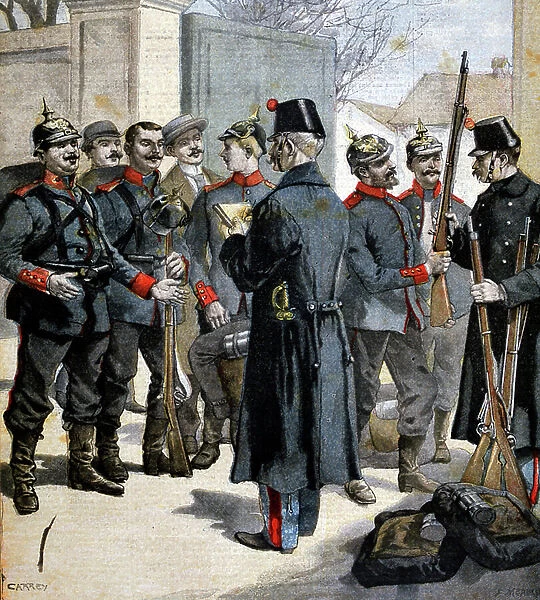 German soldiers desert to French custody in Alsace Lorrain, 1896