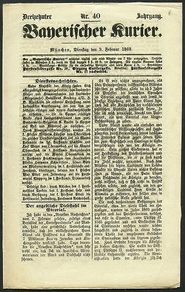 Germany, Bavaria, Munich, historical newspaper : ' Bayerischer Kurier ', No. 40, published 9. 2. 1869