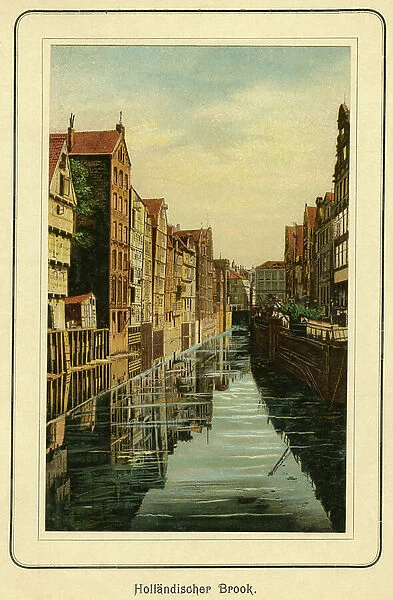 Germany, Hamburg, Hollaendischer Brook (canal with warehouses), illustration from : 'Ansichten-Album Hamburg', published by C. Schneider, Berlin NW. c.1890 (lithograph)