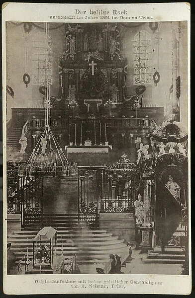 Germany, Palatinate Rhenanie, Treve: The interior of the Cathedrale Saint Peter de Treves with the relics of the Holy Tunic, 1891