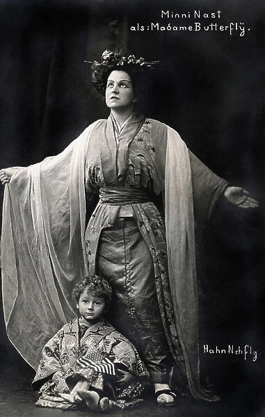 Giacomo Puccini s opera Madama Butterfly with Minnie Nast in title role with child