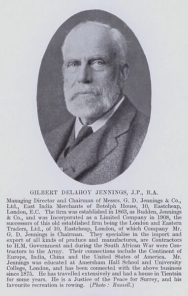 Gilbert Delahoy Jennings, JP, BA (b  /  w photo)