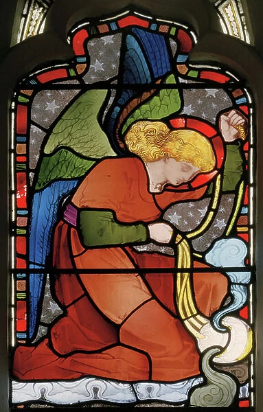 Gillingham, St Mary, East Window, Heaton, Butler & Bayne, unknown artist, Sensing Angel, c.1868