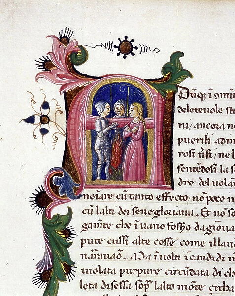 Giovanni Boccaccio (Boccaccio). Miniature from a 15th century manuscript of the Filocolo (1336-1338)