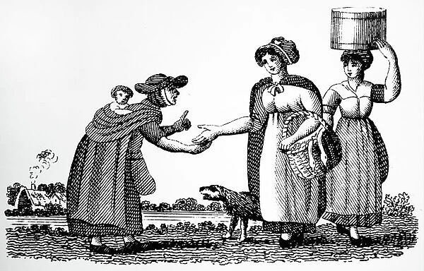 A gipsy reading a girls palm, 1825