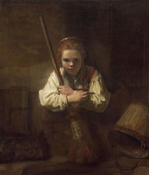 A Girl with a Broom, 1651 (oil on canvas)