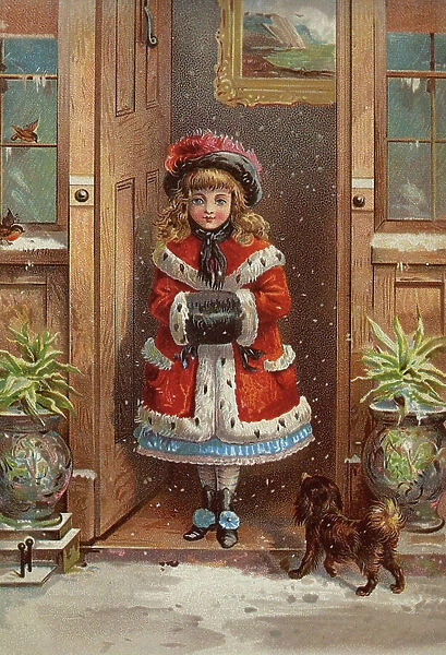 Girl with a Muff, Victorian Christmas card