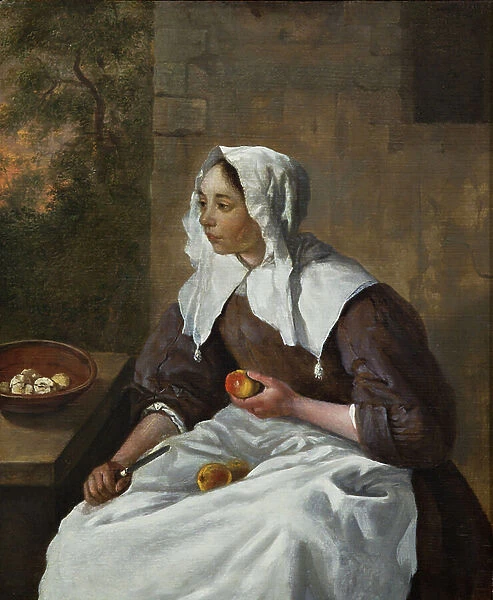 Girl Peeling Apples (oil on panel)