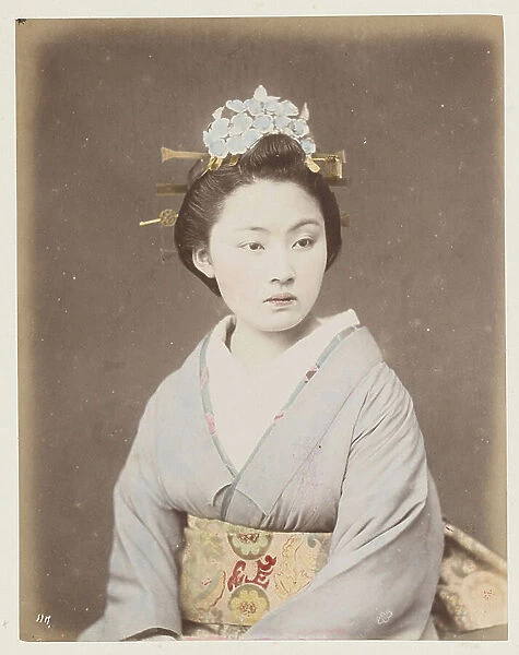 Girl wearing a traditional headdress - Girl - Japan 1880-1910 - Hand coloured photo