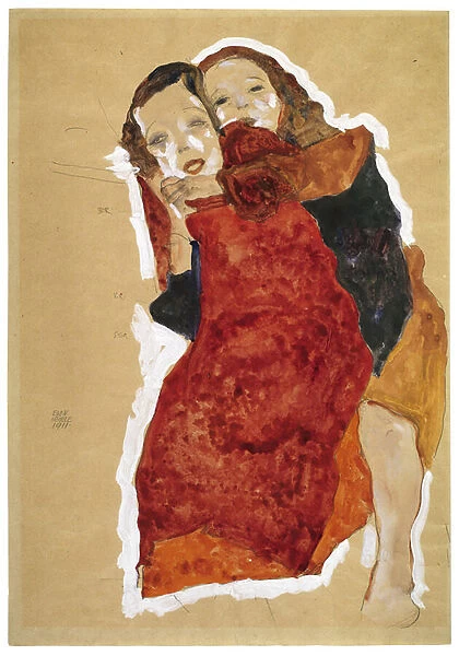 Two girls par Schiele, Egon (1890-1918), 1911 - Watercolour