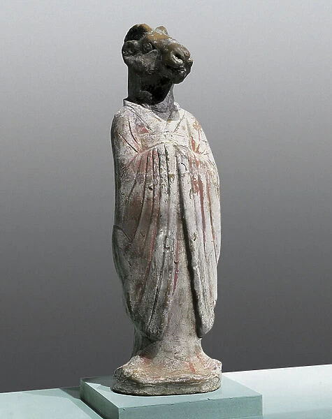 Goat ceramic sculpture representing the zodiac sign of the goat, Tang period, 618-907 AD (ceramic)