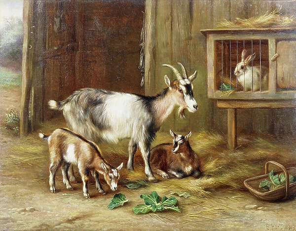 Goats by a Rabbit Hutch, 1919 (oil on canvas)