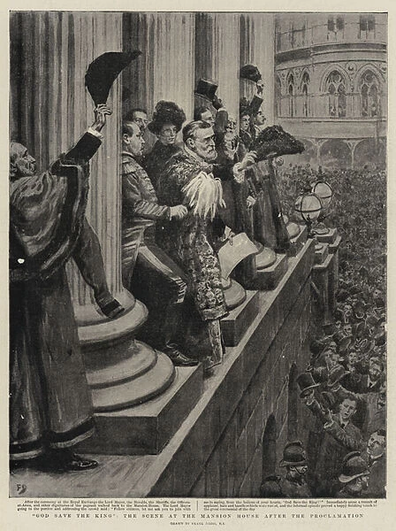 'God save the King', the Scene at the Mansion House after the Proclamation (litho)