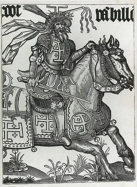 Godfrey of Bouillon with armour, 15th century (xylograph)
