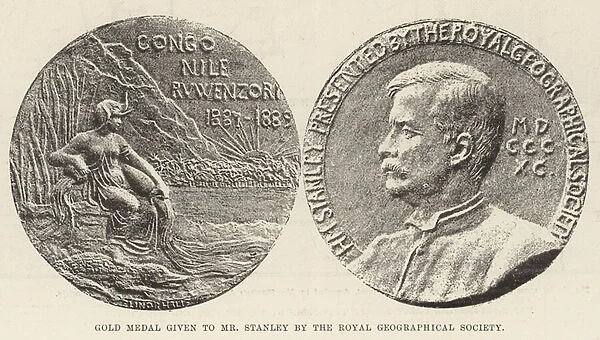 Gold Medal given to Mr Stanley by the Royal Geographical Society (b  /  w photo)