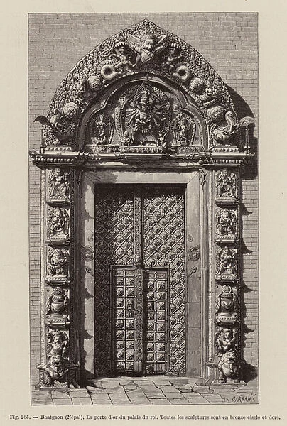 Golden gate of the Royal Palace, Bhaktapur, Nepal (engraving)