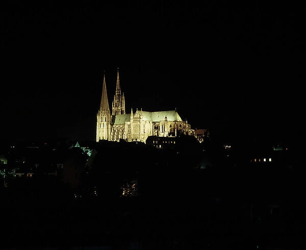 Gothic architecture: Night view of the Cathedrale Notre Dame in Chartres (Eure and Loir), France