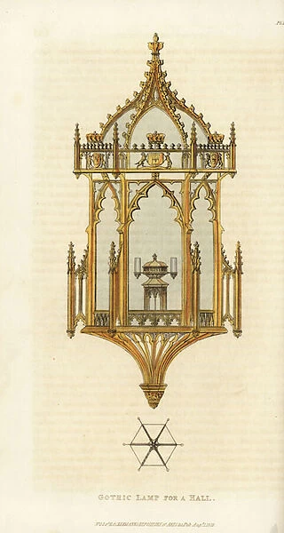 A Gothic-style oil lamp for a hall in a noblemans mansion