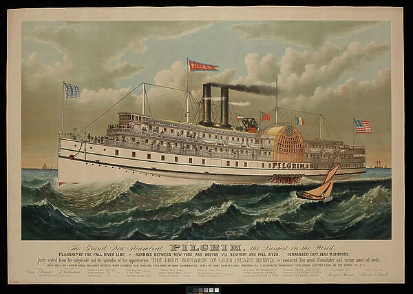 The Grand New Steamboat Pilgrim, the Largest in the World. Flagship of the Fall River Line - running between New York and Boston via Newport and Fall River, 1883 (chromolithograph)