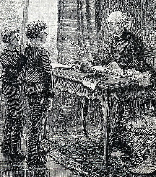 A grandfather and his grandchildren in his study. 1 / 1 / 1886 (engraving)