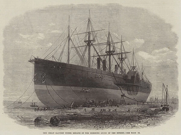 The Great Eastern under Repairs on the Cheshire Shore of the Mersey (engraving)