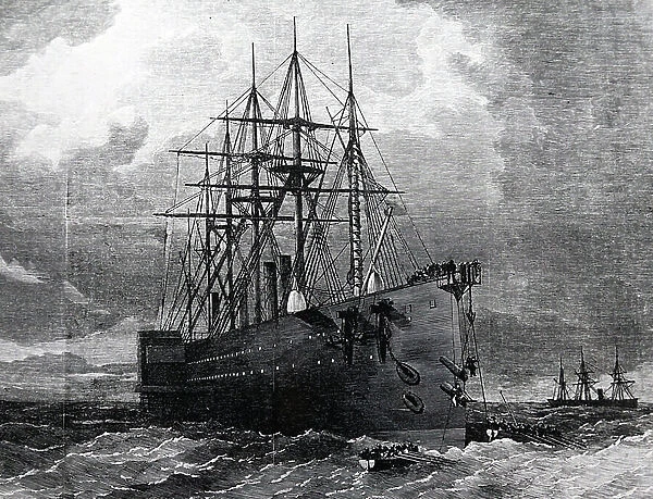 The Great eastern steamship used to lift the Atlantic telegraph cable, 1866