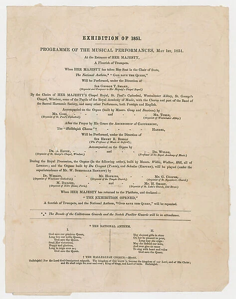 Great Exhibition of 1851. Programme of Musical Performances, 1 May 1851 (engraving)
