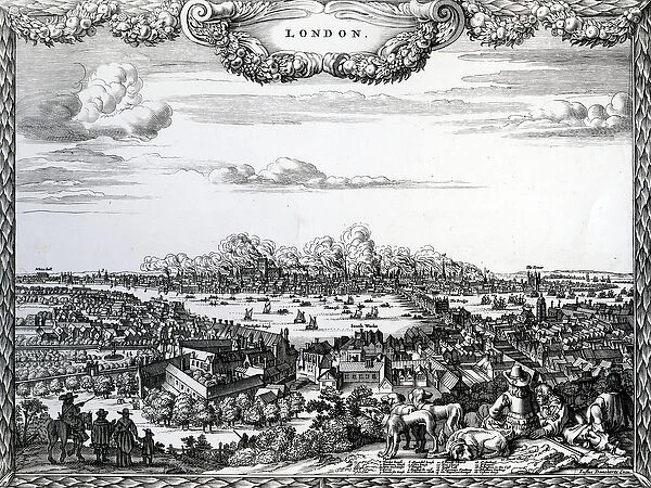 The Great Fire of London, engraved by Justus Danckerts, c. 1670-90s (engraving)