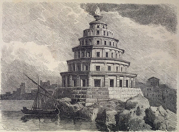 The Great Lighthouse of Alexandria, from a series of the Seven Wonders of the World, 1886 (engraving)