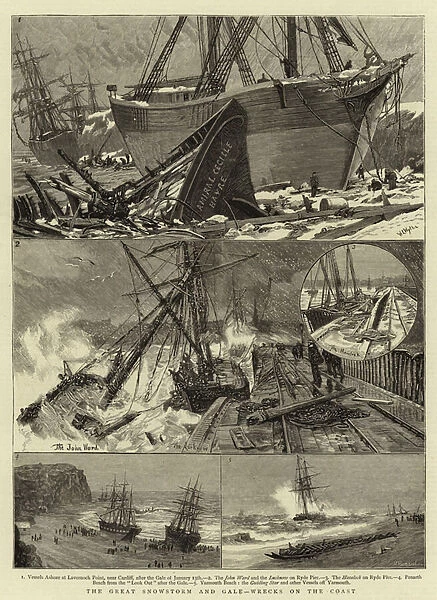 The Great Snowstorm and Gale, Wrecks on the Coast (engraving)