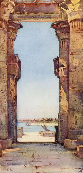The Great Temple, Kom Ombo (colour litho)