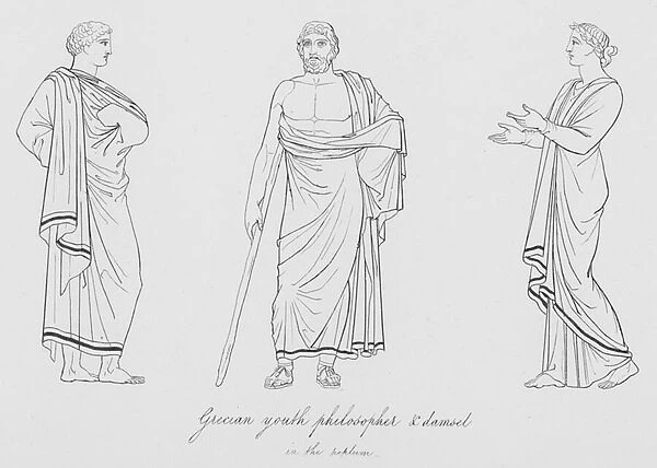 Grecian youth philosopher and damsel, in the peplum (engraving)
