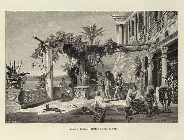 Greece and Rome - Rome: Tiberius in Capri (engraving)